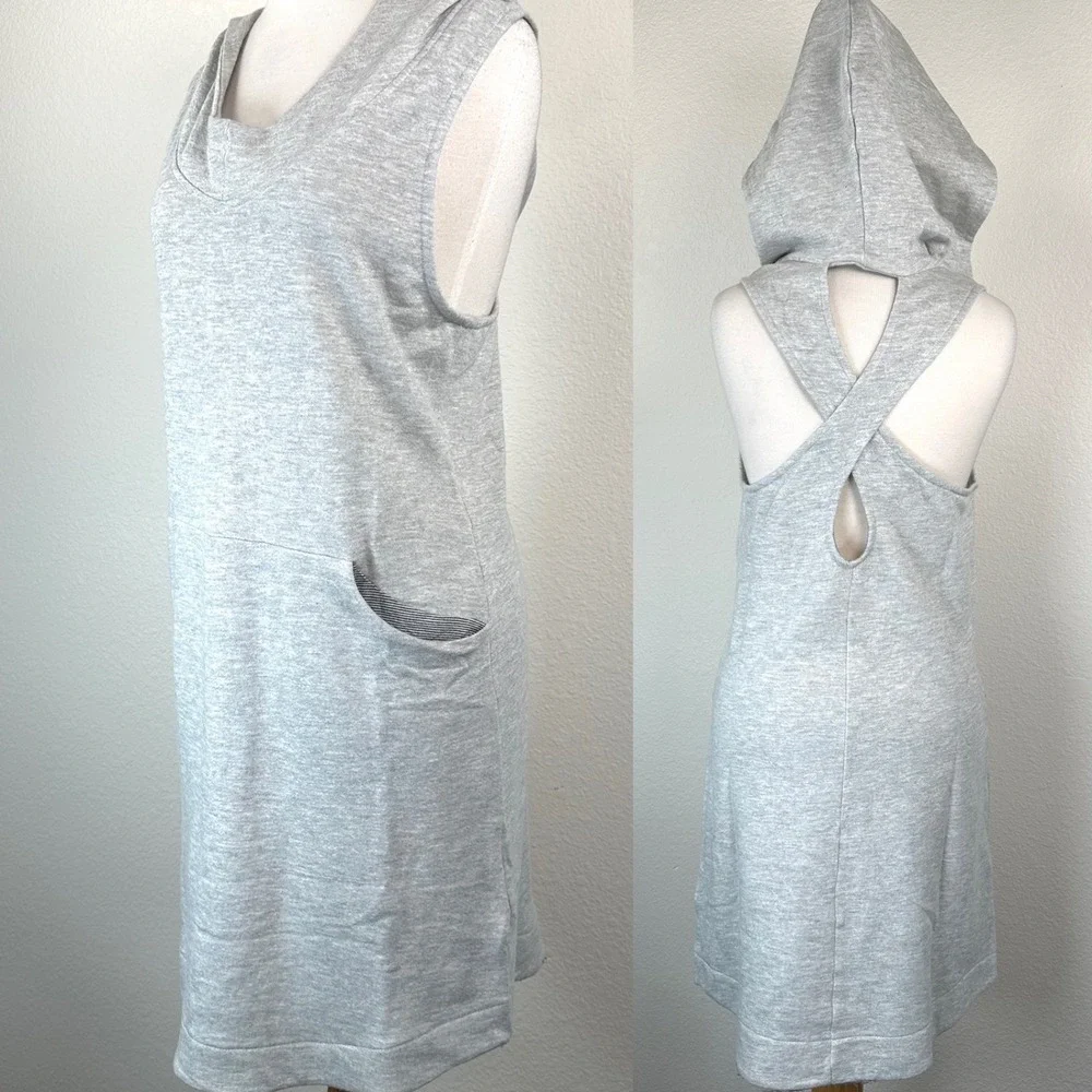 Bleusalt French Terry Hooded Mini Dress Criss Cross Open Back Pocket Gray M‎